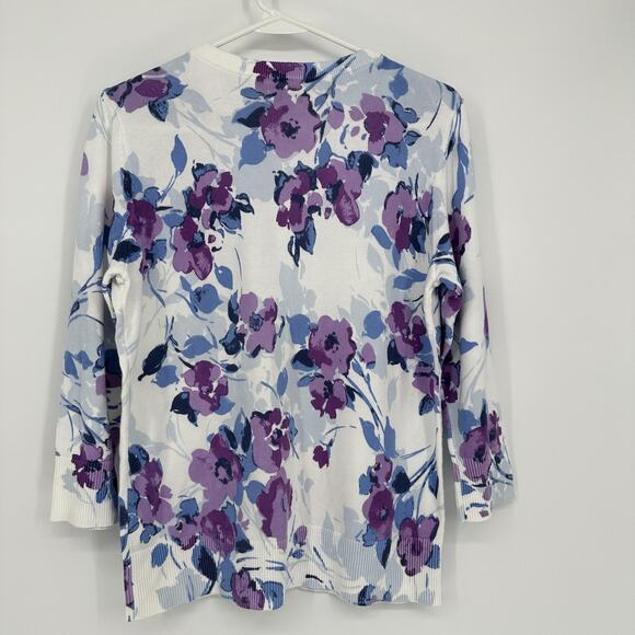 Croft & Barrow Sweater Womens Small Floral Cardigan 3/4 Sleeve Pullover Casual - Picture 8 of 9